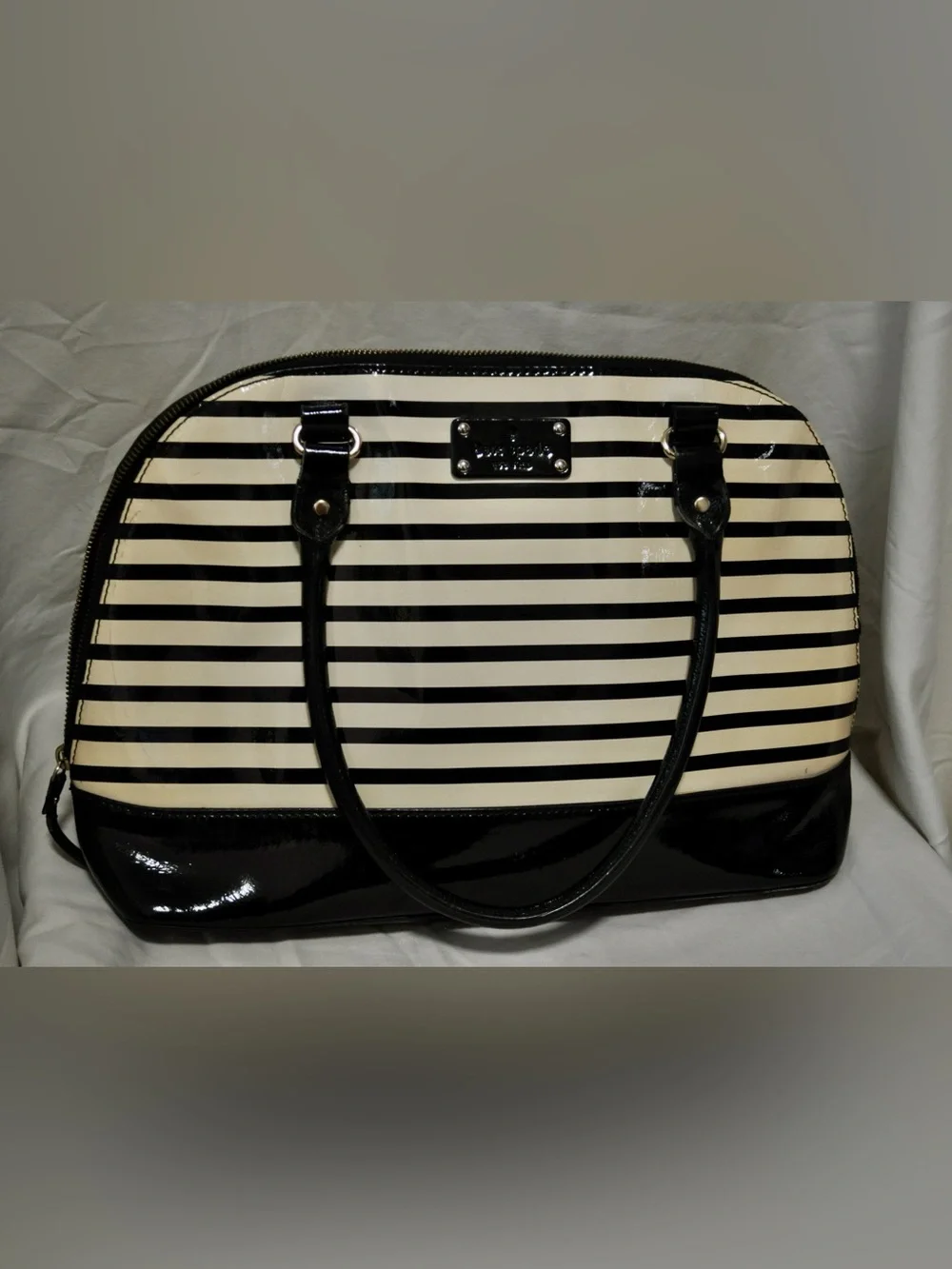 kate spade Black and White Striped Patent Tote - Picture 1 of 4